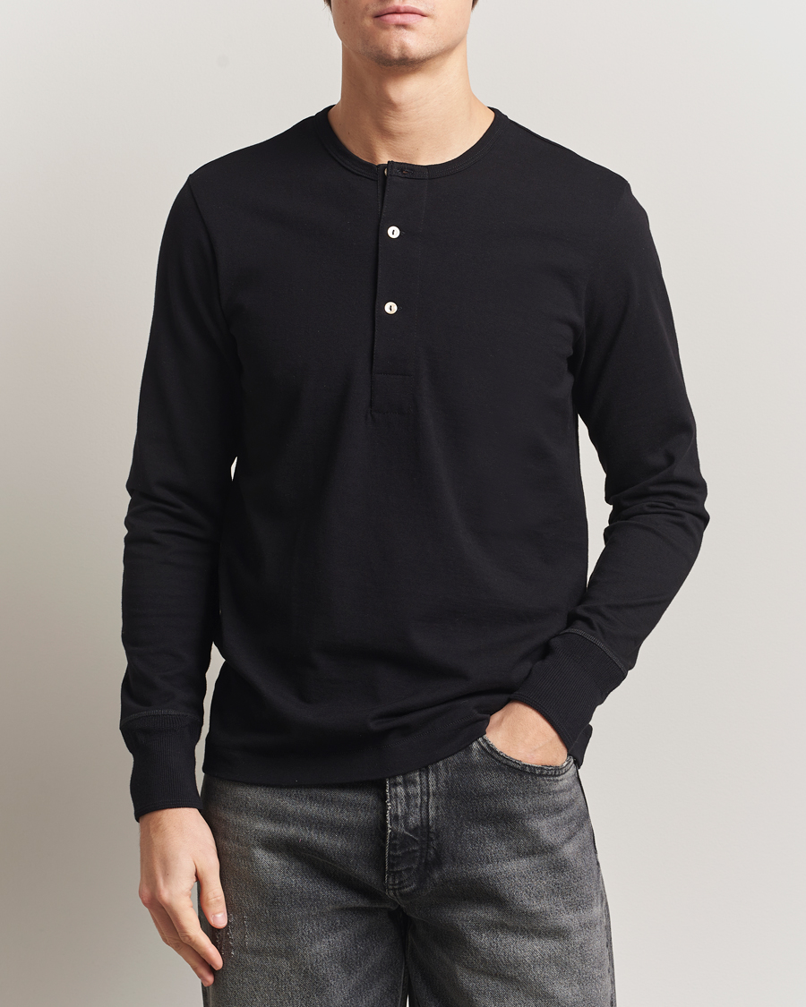 Herren | Pullover | Merz b. Schwanen | Classic Fit Sturdy Organic Cotton Henley Black