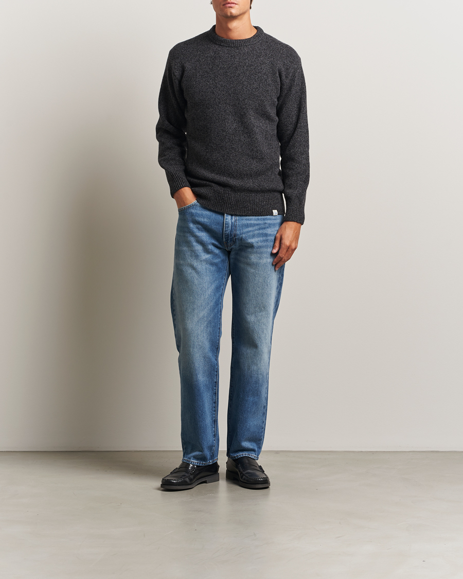Herren | Pullover | Merz b. Schwanen | Merino/Cashmere Knitted Sweater Dark Grey Melange