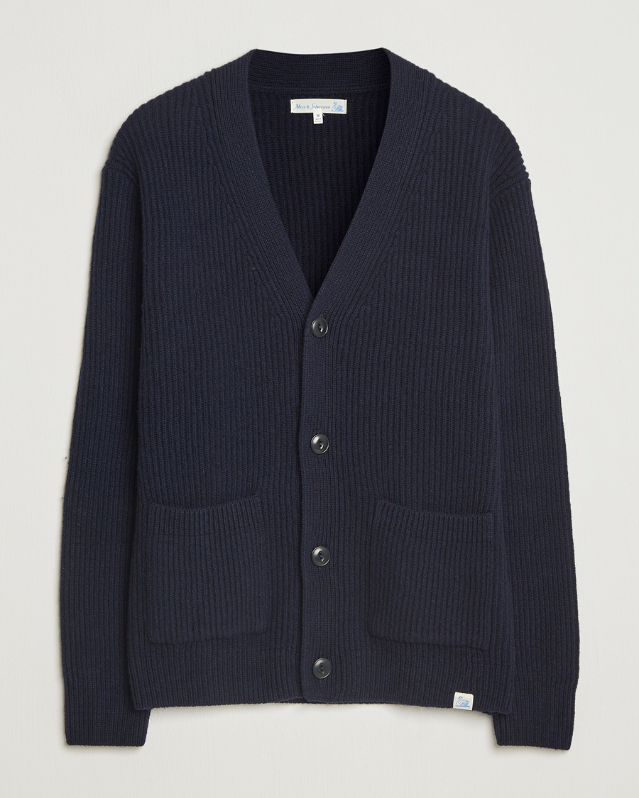 Herren | Pullover | Merz b. Schwanen | Merino/Cashmere Knitted Cardigan Dark Navy