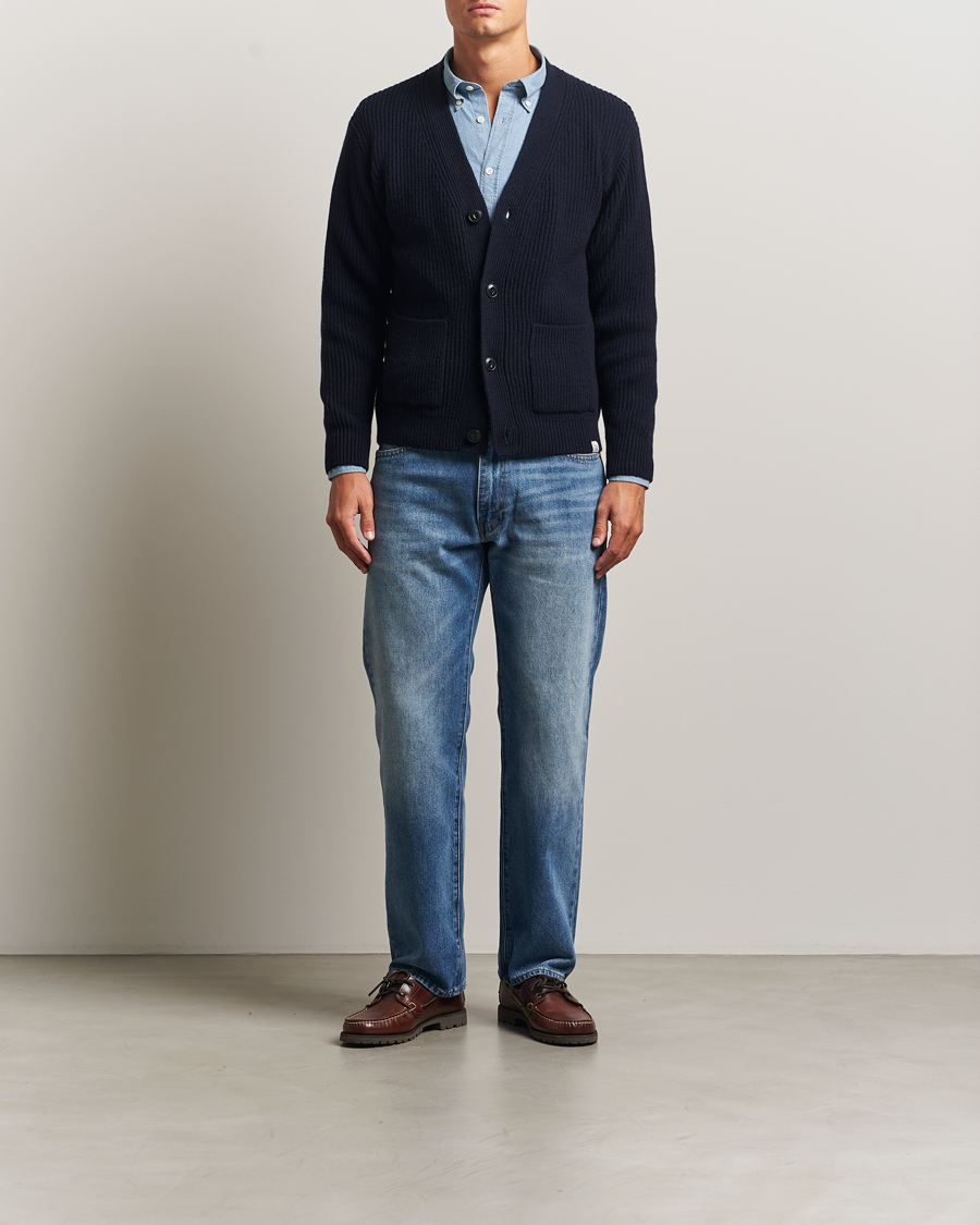 Herren | Pullover | Merz b. Schwanen | Merino/Cashmere Knitted Cardigan Dark Navy