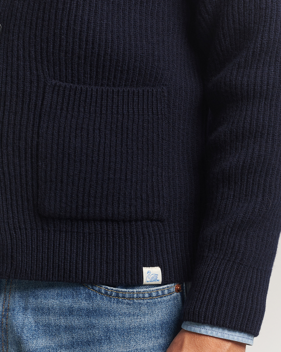 Herren | Pullover | Merz b. Schwanen | Merino/Cashmere Knitted Cardigan Dark Navy