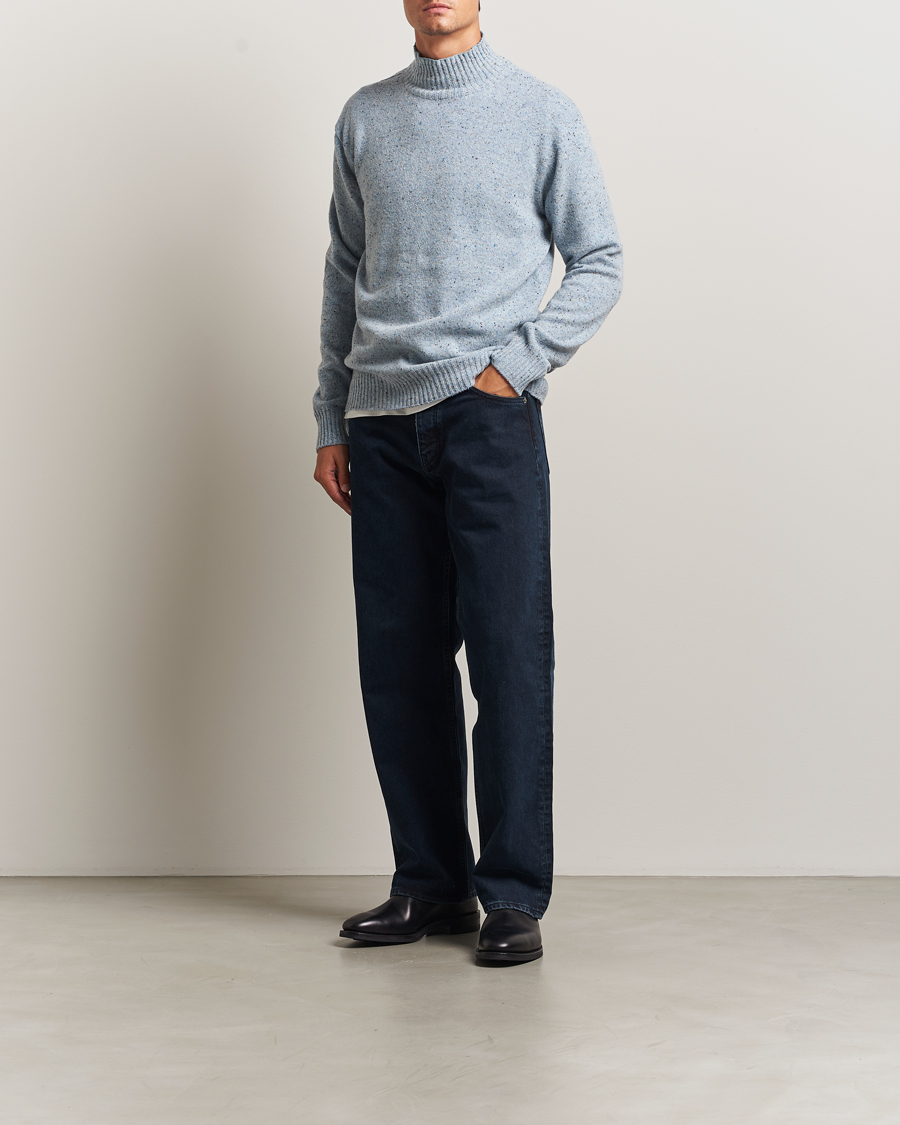 Herren | Pullover | NN07 | Aksel Wool Donegal Knitted Mock Neck Cerulian Blue