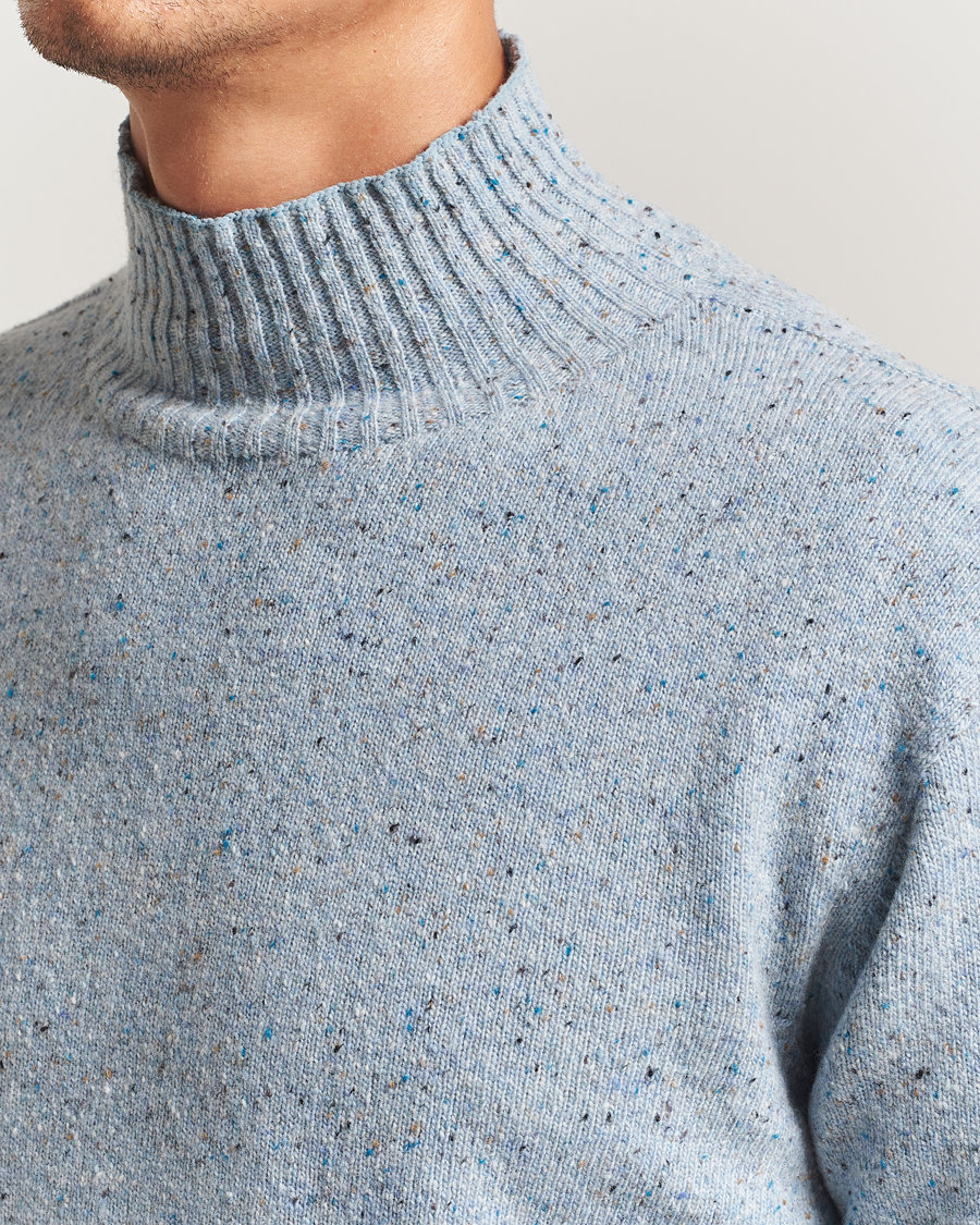 Herren | Pullover | NN07 | Aksel Wool Donegal Knitted Mock Neck Cerulian Blue