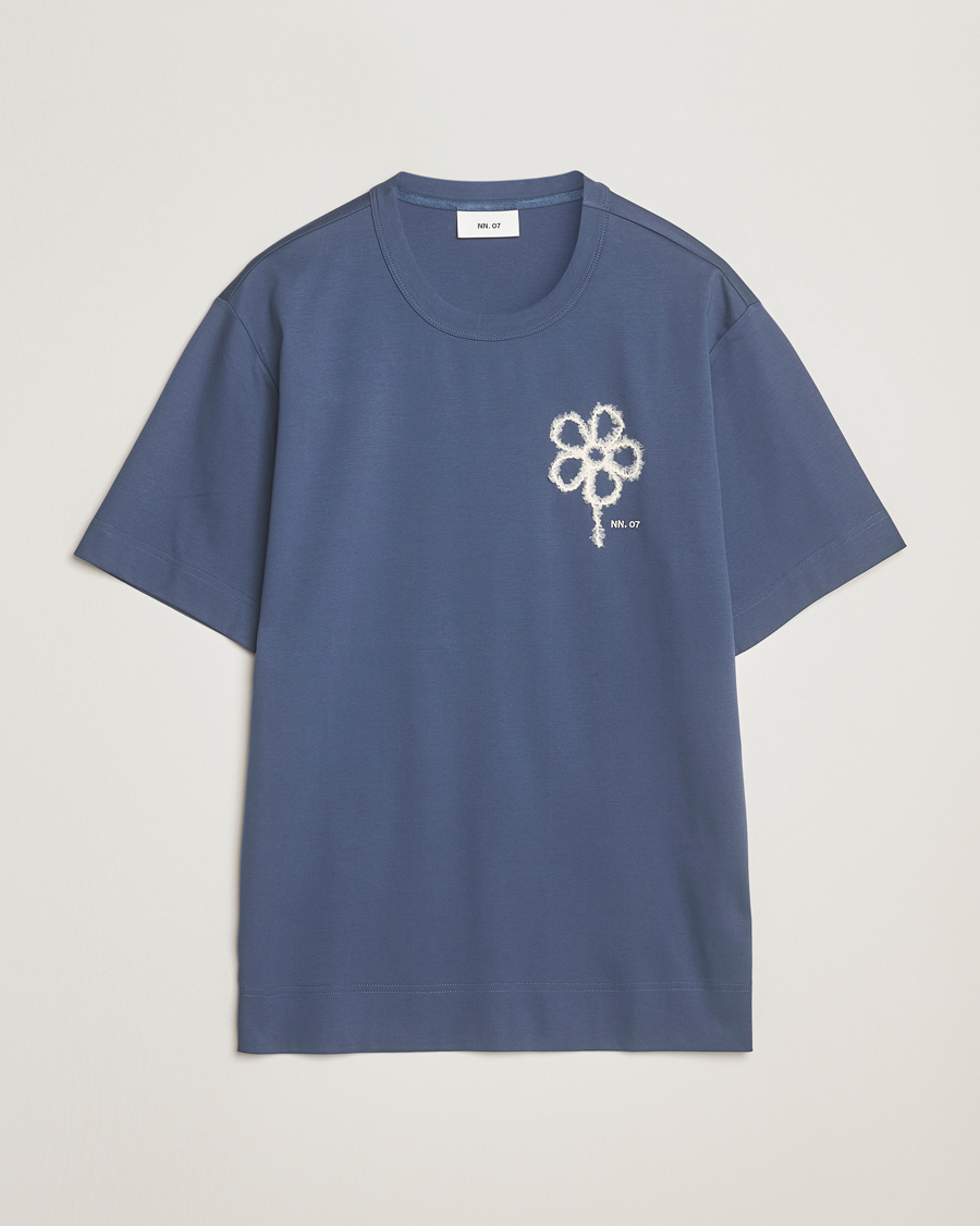 Herren | T-Shirts | NN07 | Pedro Mercerized Embroidered T-Shirt Denim Blue