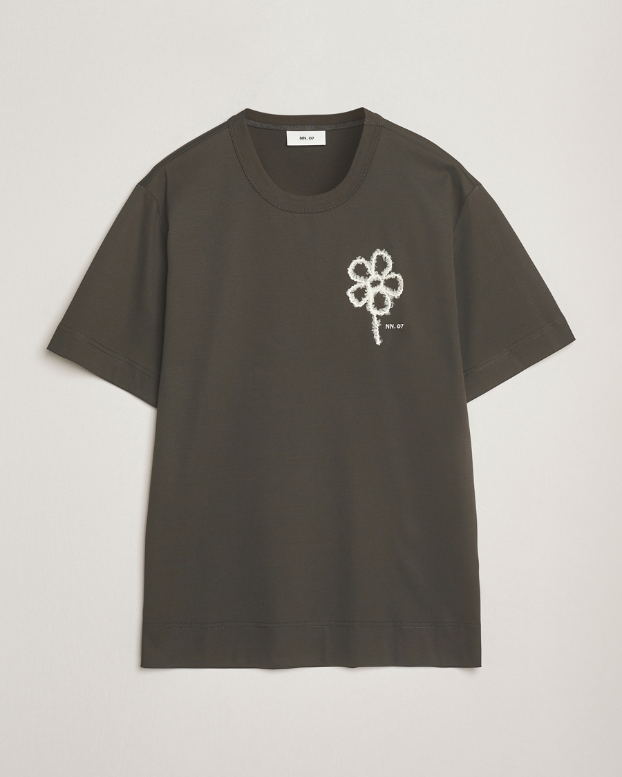 Herren | T-Shirts | NN07 | Pedro Mercerized Embroidered T-Shirt Dark Army