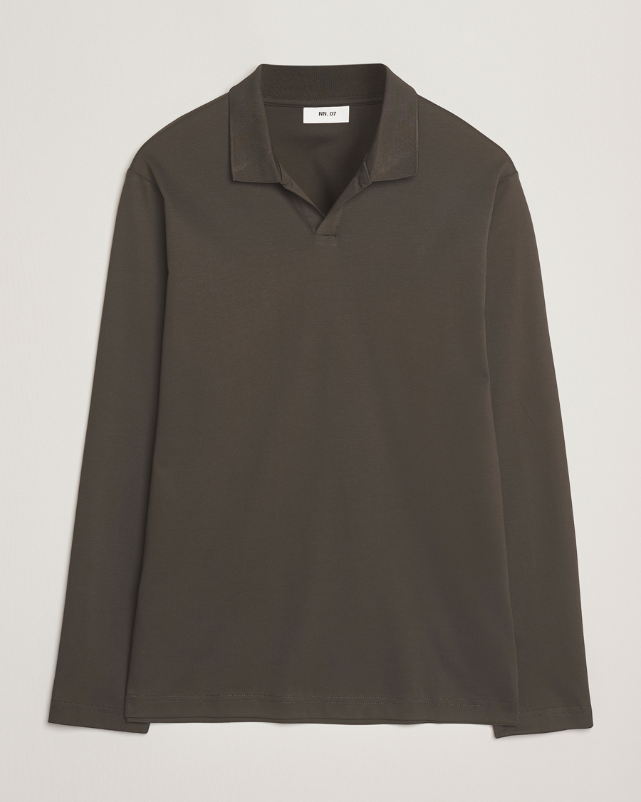 Herren | Poloshirts | NN07 | Paul Mercerized Long Sleeve Polo Dark Army