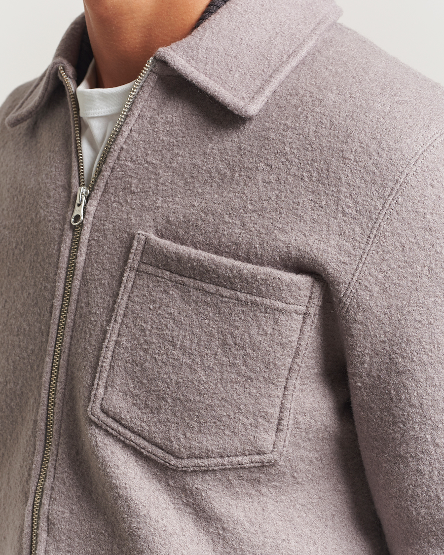 Herren | Pullover | Samsøe Samsøe | Hannes Boiled Wool Full Zip Elephant Skin