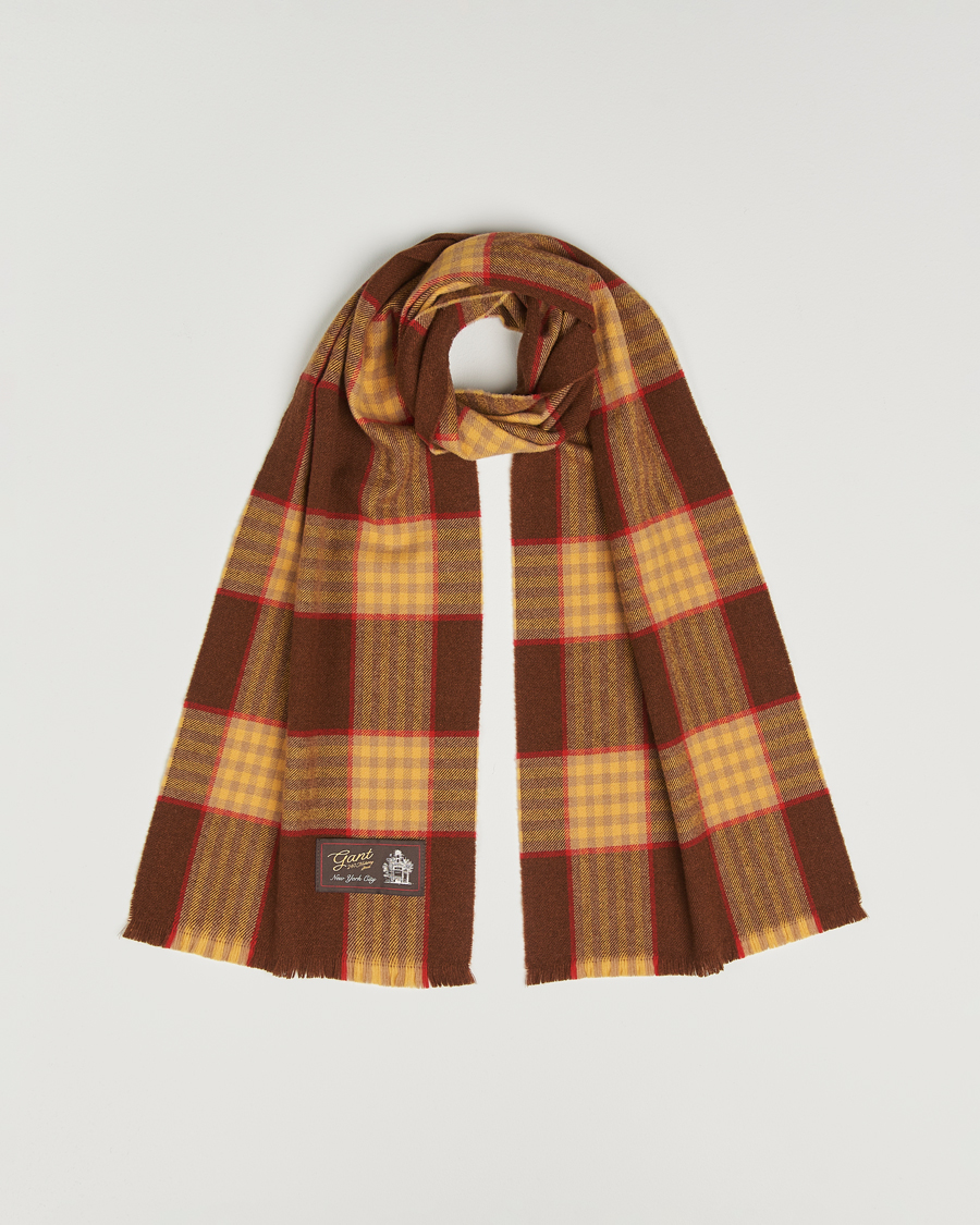 Herren | GANT 240 Mulberry Street Wool Checked Scarf Mahogany Brown | GANT 240 Mulberry Street | Wool Checked Scarf Mahogany Brown