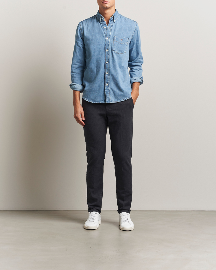 Herren | Hosen | Gant | Slim Fit Cotton Herringbone Trousers Antracite