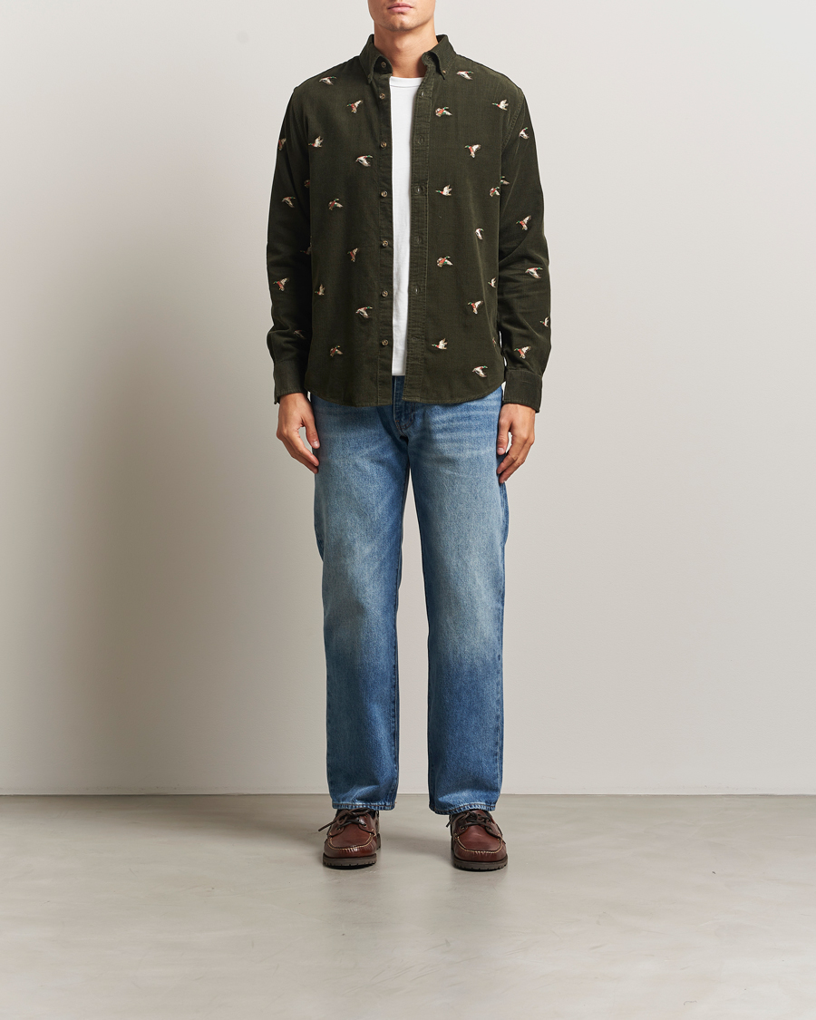 Herren | Hemden | GANT | Regular Fit Embroidered Corduroy Shirt Green Lagoon