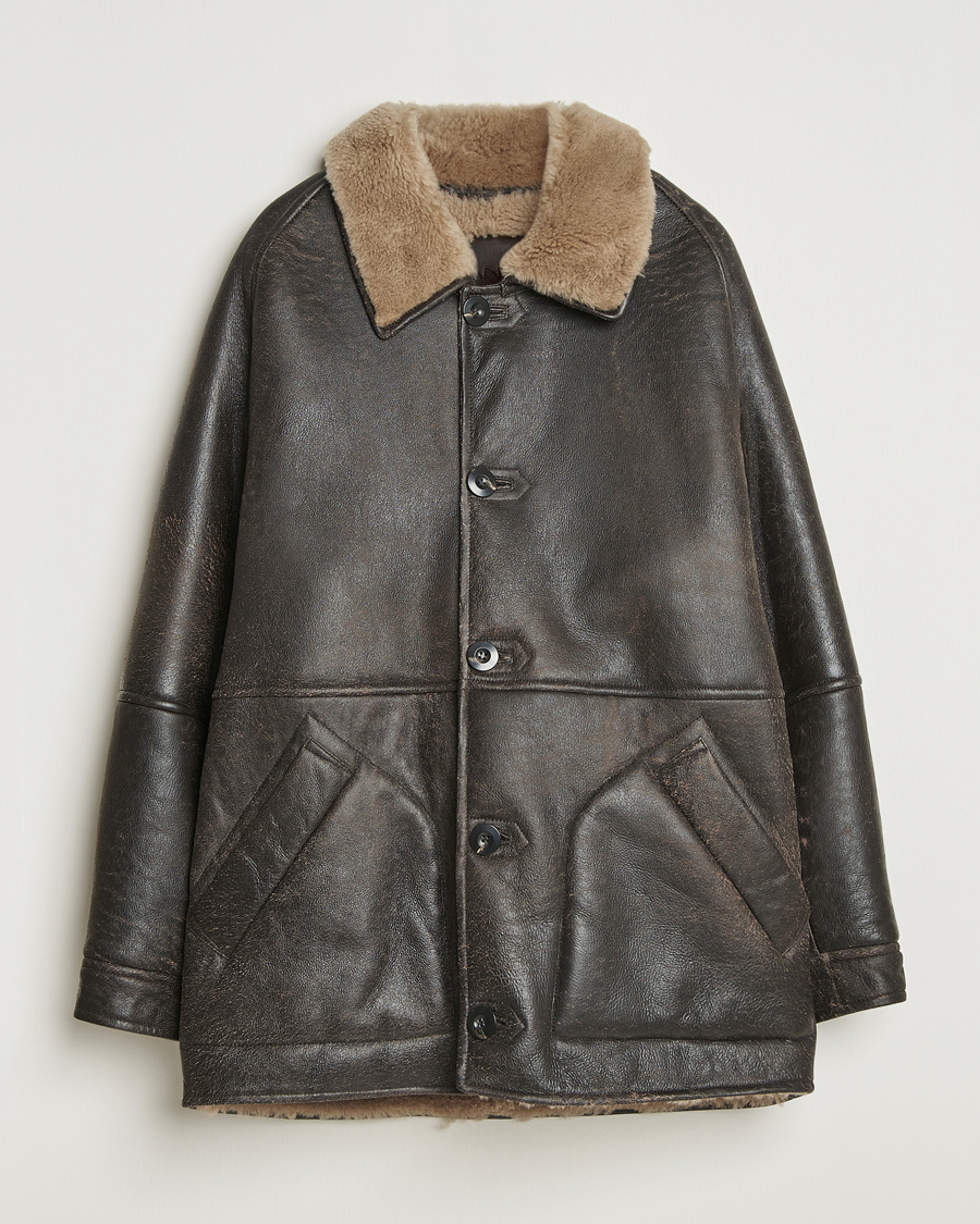 Herren | Jacken | Gant | Worn In Leather Shearling Jacket Deep Brown