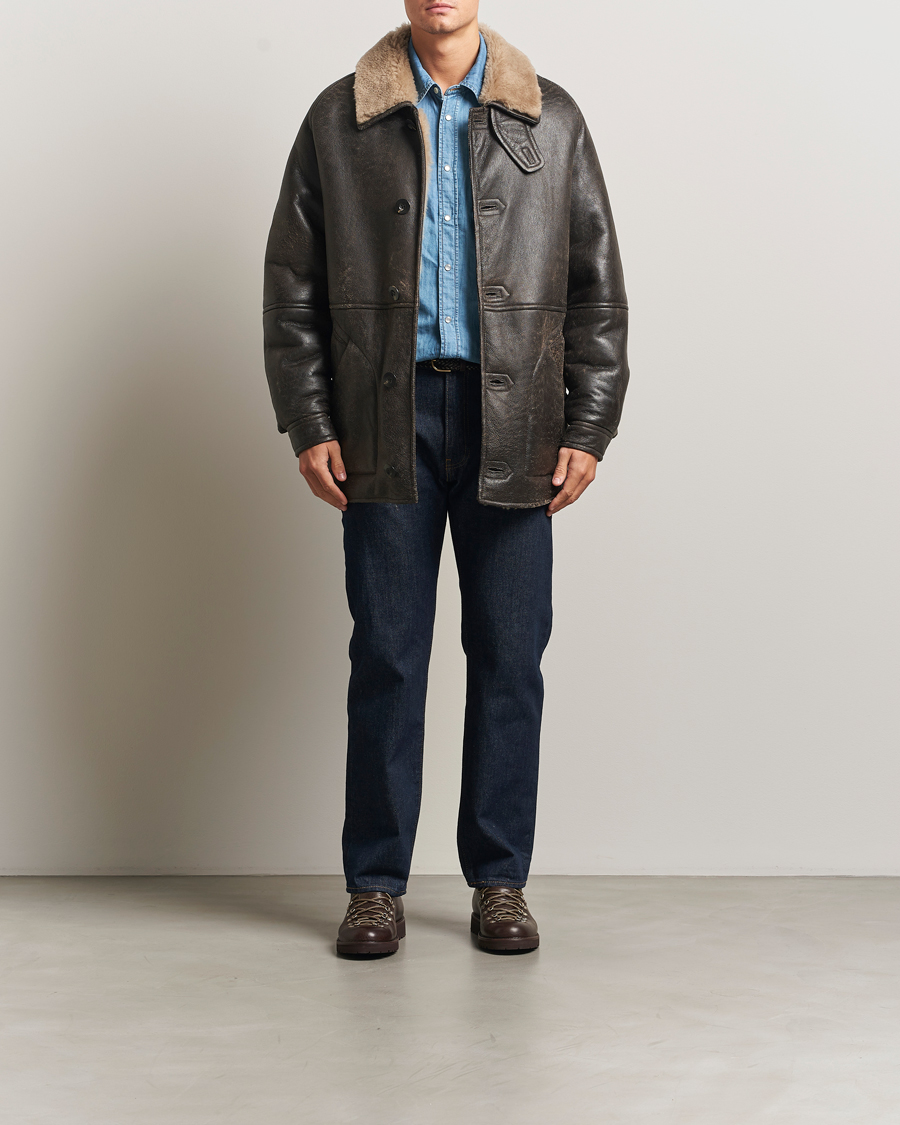 Herren | Jacken | Gant | Worn In Leather Shearling Jacket Deep Brown