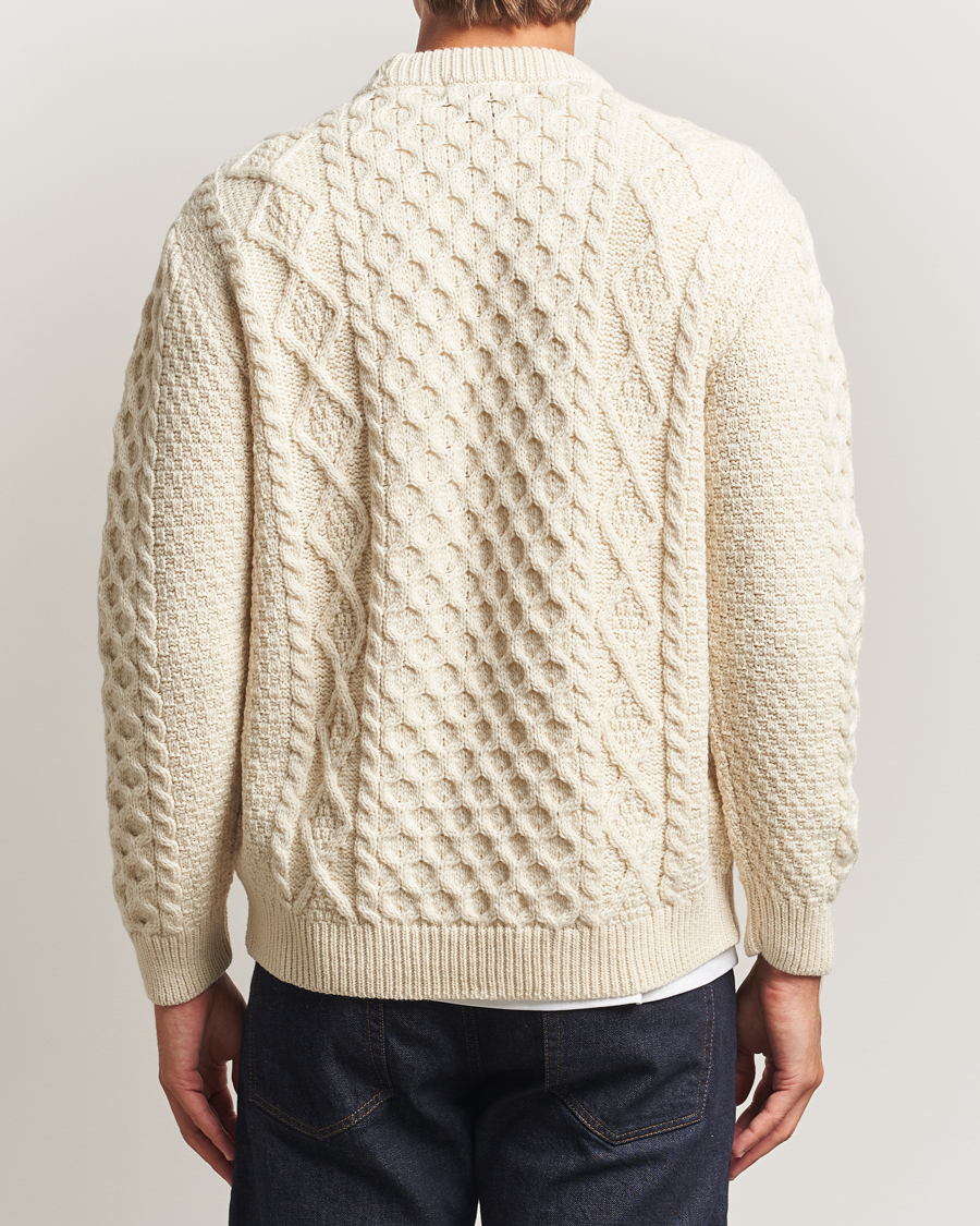 Herren | Pullover | Gloverall | Aran Wool Knitted Sweater Ecru