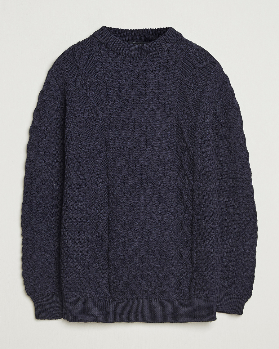 Herren | Pullover | Gloverall | Aran Wool Knitted Sweater Navy