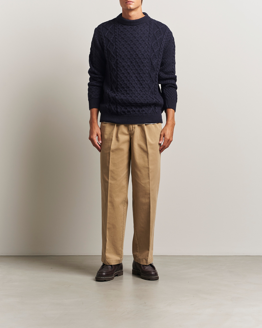 Herren | Pullover | Gloverall | Aran Wool Knitted Sweater Navy