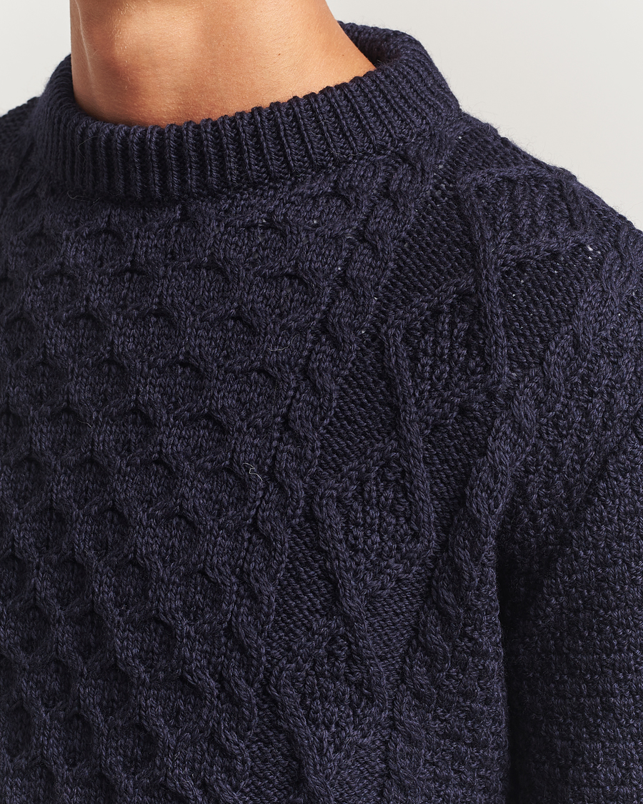 Herren | Pullover | Gloverall | Aran Wool Knitted Sweater Navy