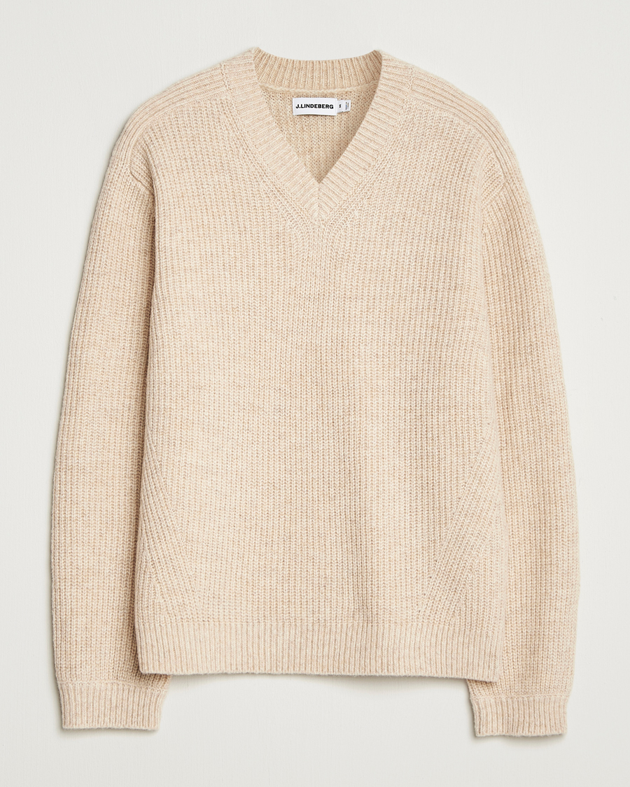 Herren | Pullover | J.Lindeberg | Vitor Wool Heavy Knitted V-Neck Moonbeam Melange