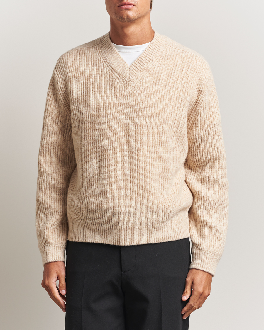 Herren | Pullover | J.Lindeberg | Vitor Wool Heavy Knitted V-Neck Moonbeam Melange