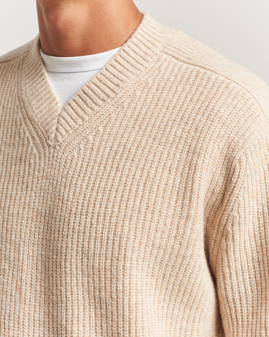Herren | Pullover | J.Lindeberg | Vitor Wool Heavy Knitted V-Neck Moonbeam Melange