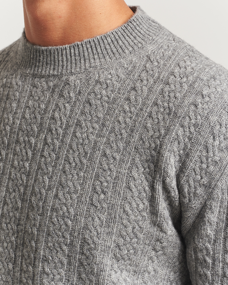 Herren | Pullover | Altea | Cable Crew Neck Sweater Grey Melange
