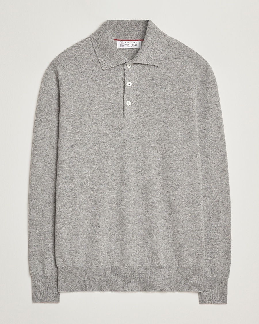 Herren | Pullover | Brunello Cucinelli | 2 Ply Cashmere Long Sleeve Polo Grey Melange