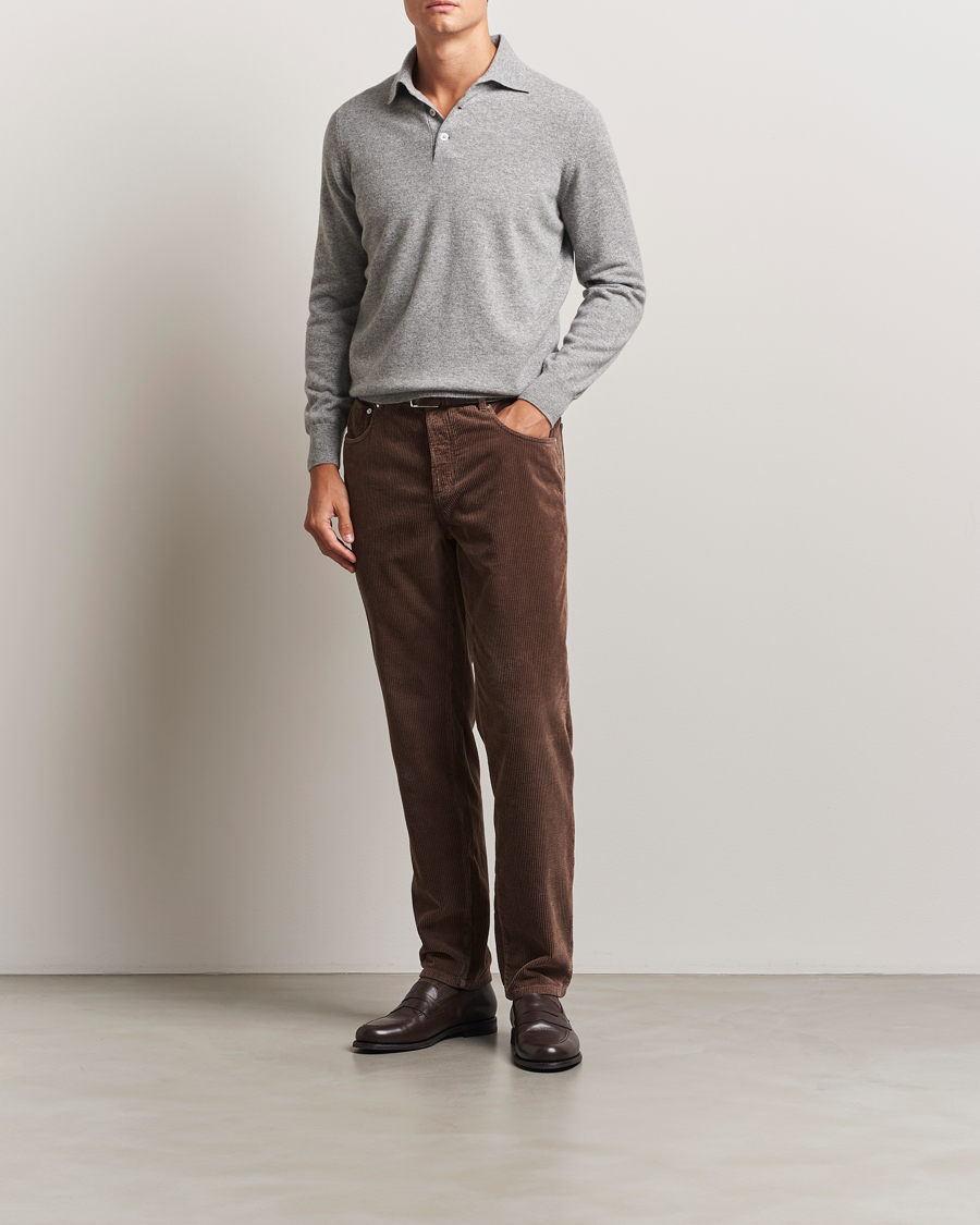 Herren | Pullover | Brunello Cucinelli | 2 Ply Cashmere Long Sleeve Polo Grey Melange