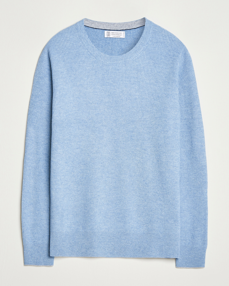 Herren | Pullover | Brunello Cucinelli | Cashmere Rib Crew Neck Sweater Light Blue