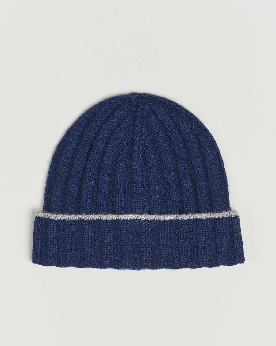 Herren | Brunello Cucinelli Cashmere Contrast Beanie Navy | Brunello Cucinelli | Cashmere Contrast Beanie Navy