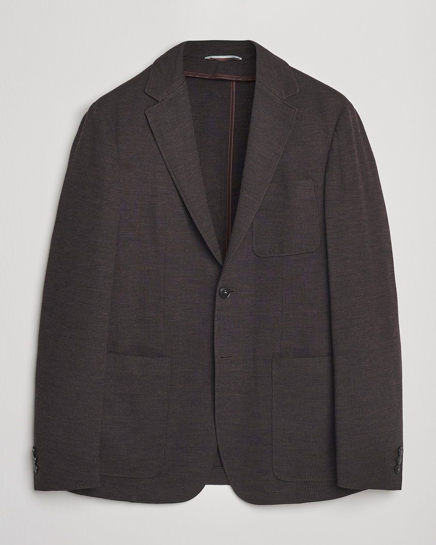 Herren | Sakkos | Canali | Wool Houndstooth Jersey Blazer Dark Brown