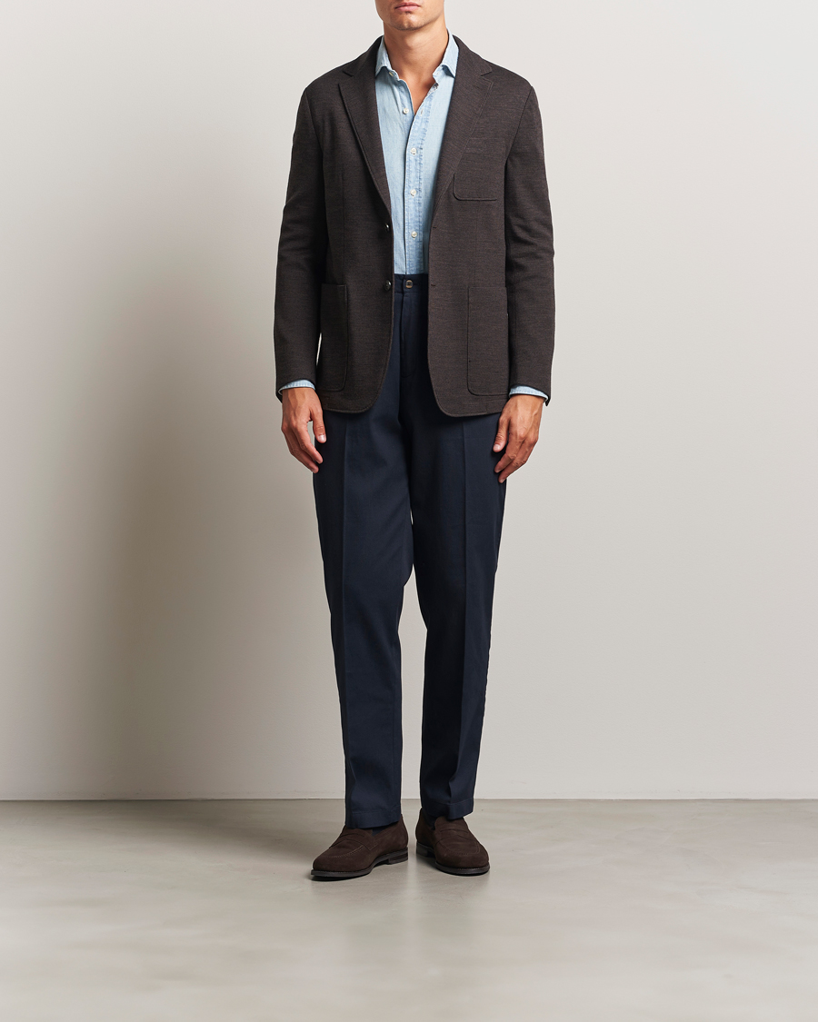 Herren | Sakkos | Canali | Wool Houndstooth Jersey Blazer Dark Brown