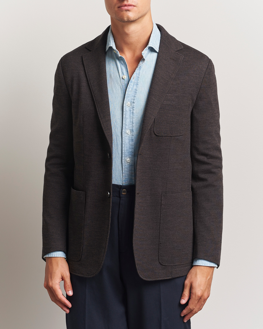 Herren | Sakkos | Canali | Wool Houndstooth Jersey Blazer Dark Brown