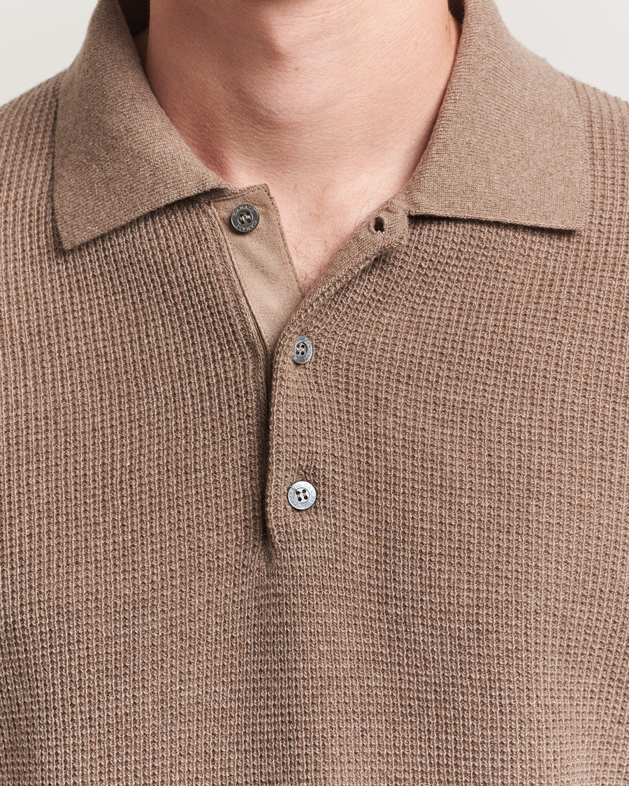 Herren | Pullover | Canali | Wool/Cashmere Long Sleeve Polo Brown
