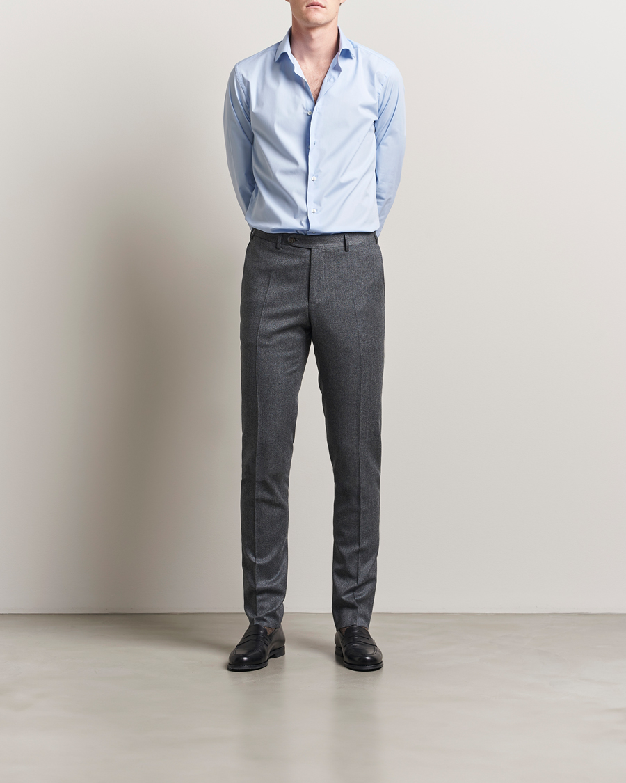 Herren | Hosen | Canali | Slim Fit Flannel Trousers Grey Melange