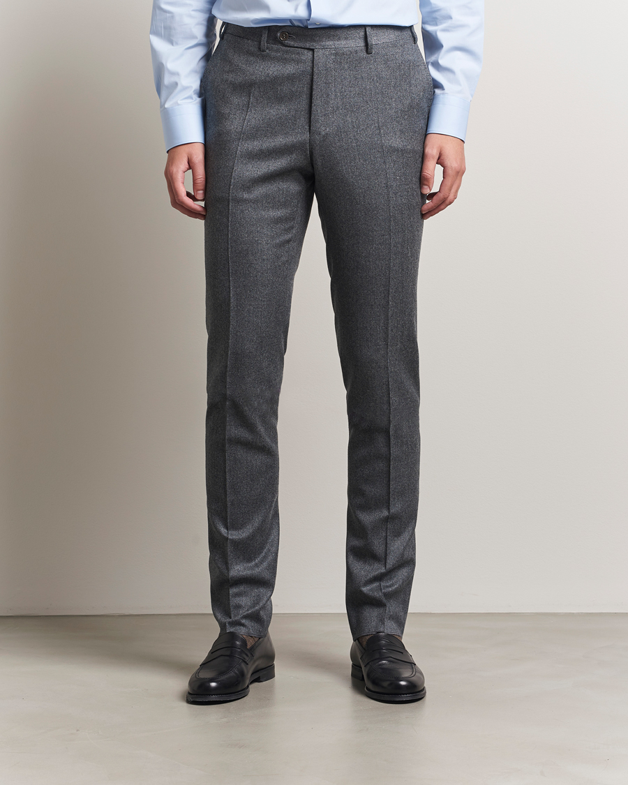 Herren | Hosen | Canali | Slim Fit Flannel Trousers Grey Melange