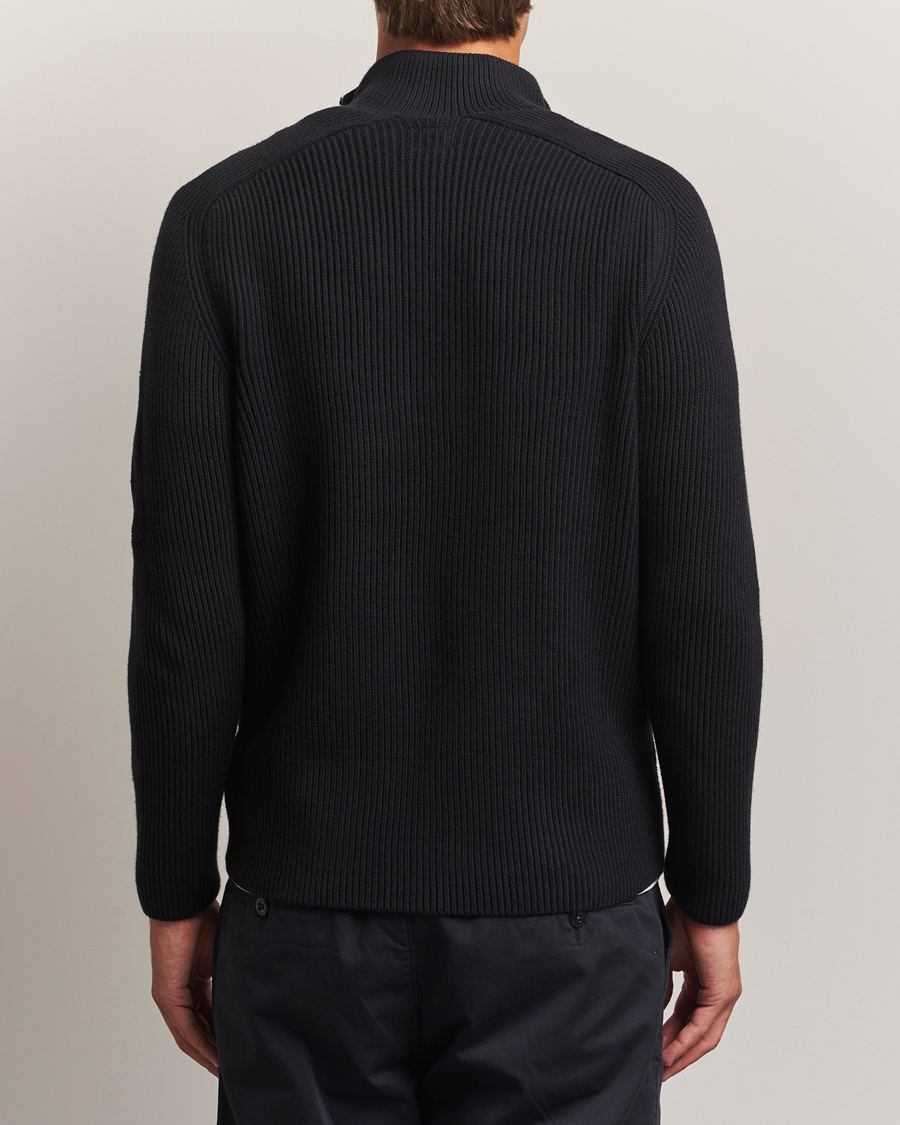 Herren | Pullover | C.P. Company | Full Rib Knitted Cotton Half Button Black