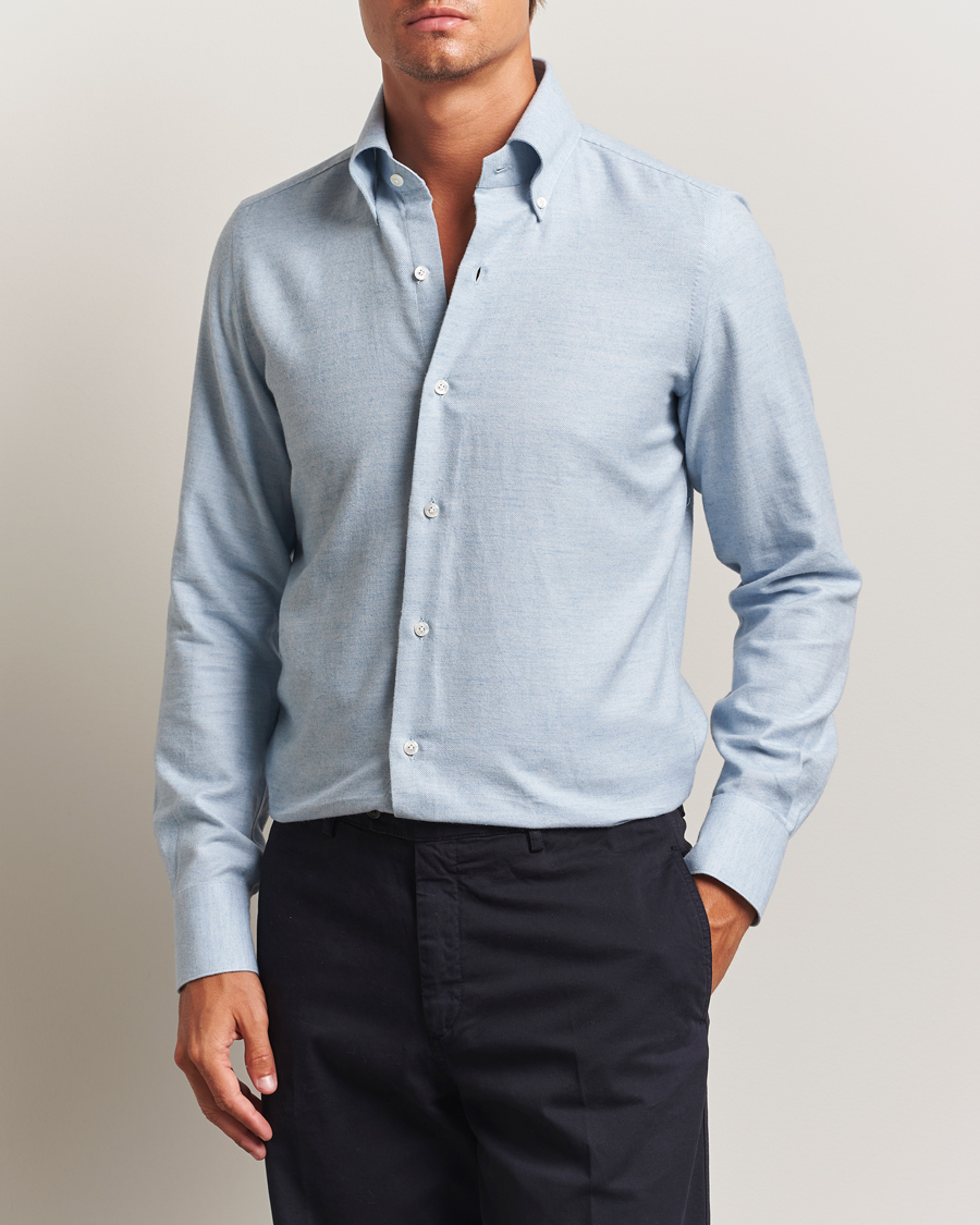 Herren | Hemden | Finamore Napoli | Milano Slim Cashmere BD Shirt Light Blue