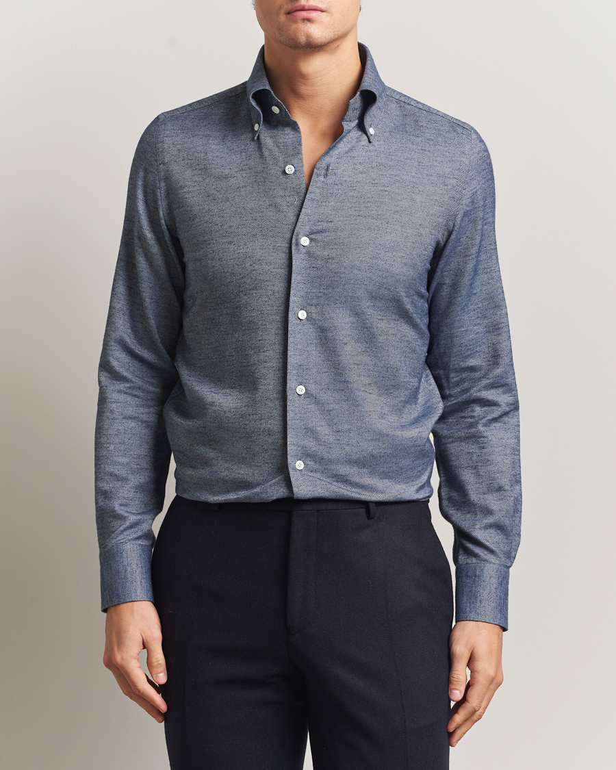 Herren | Hemden | Finamore Napoli | Milano Slim Cashmere BD Shirt Dark Blue