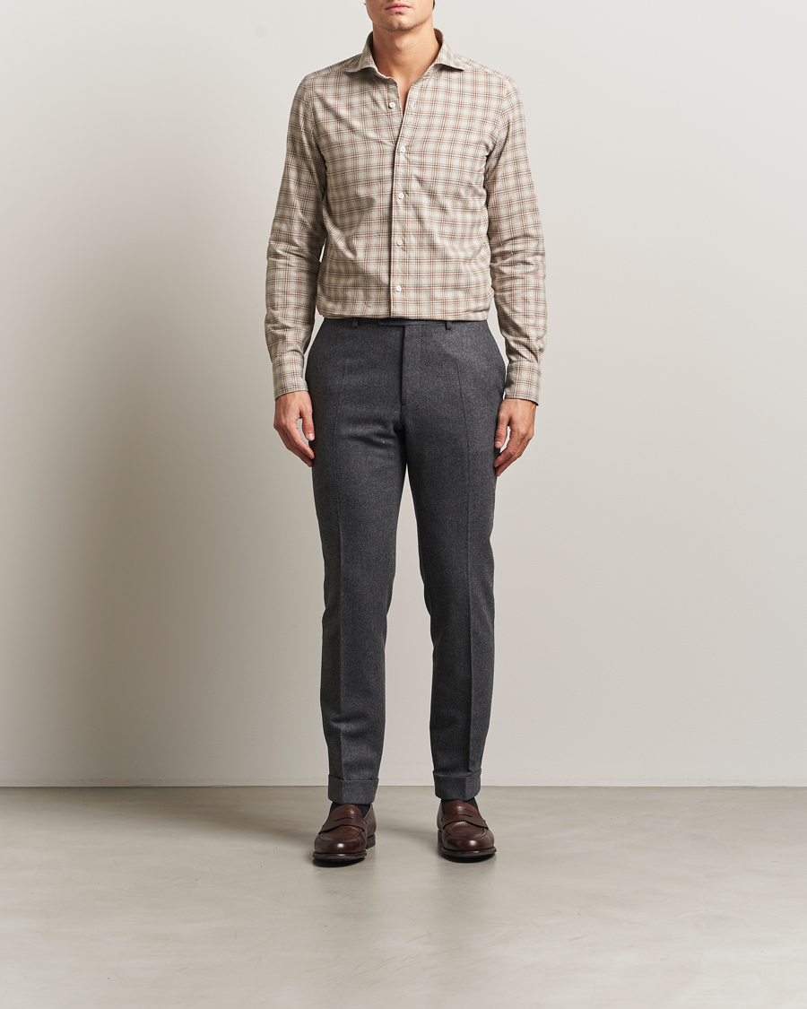 Herren | Hemden | Finamore Napoli | Gaeta Flannel Sport Shirt Beige Check