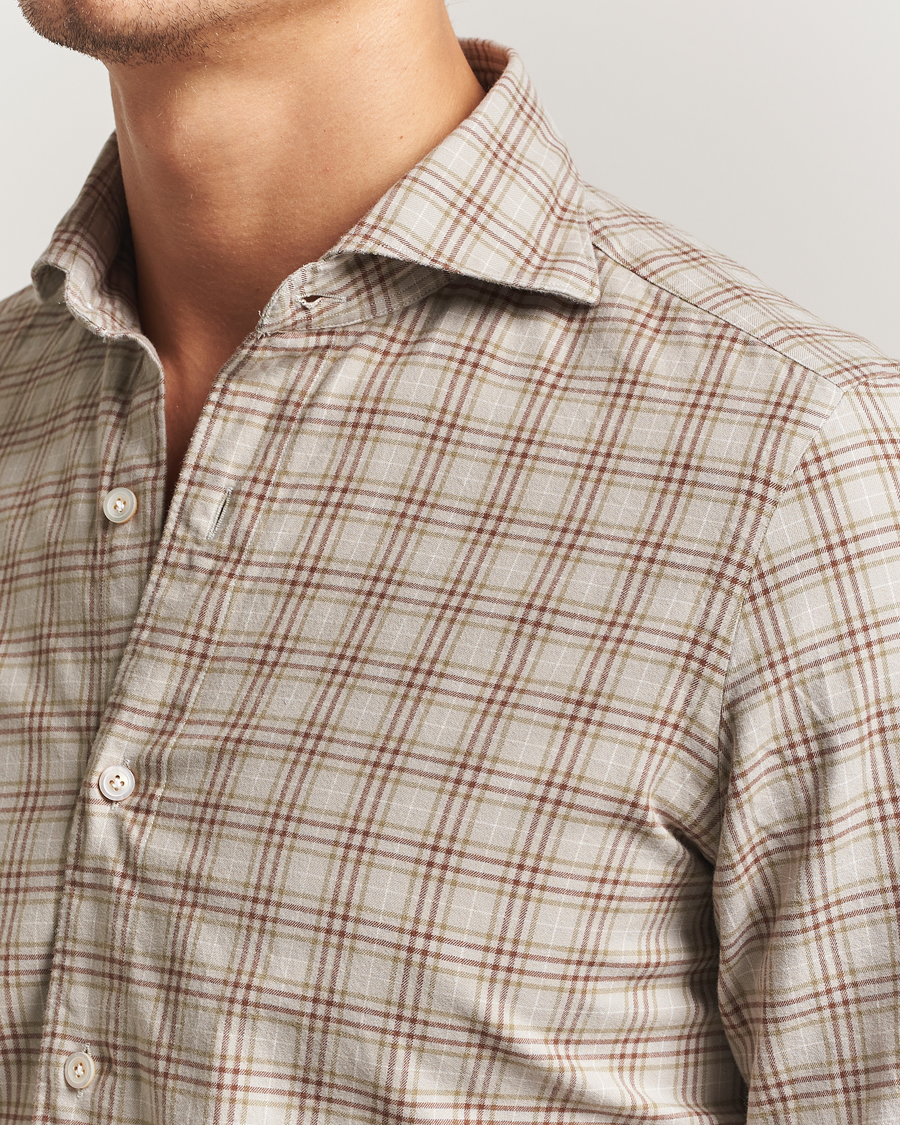 Herren | Hemden | Finamore Napoli | Gaeta Flannel Sport Shirt Beige Check