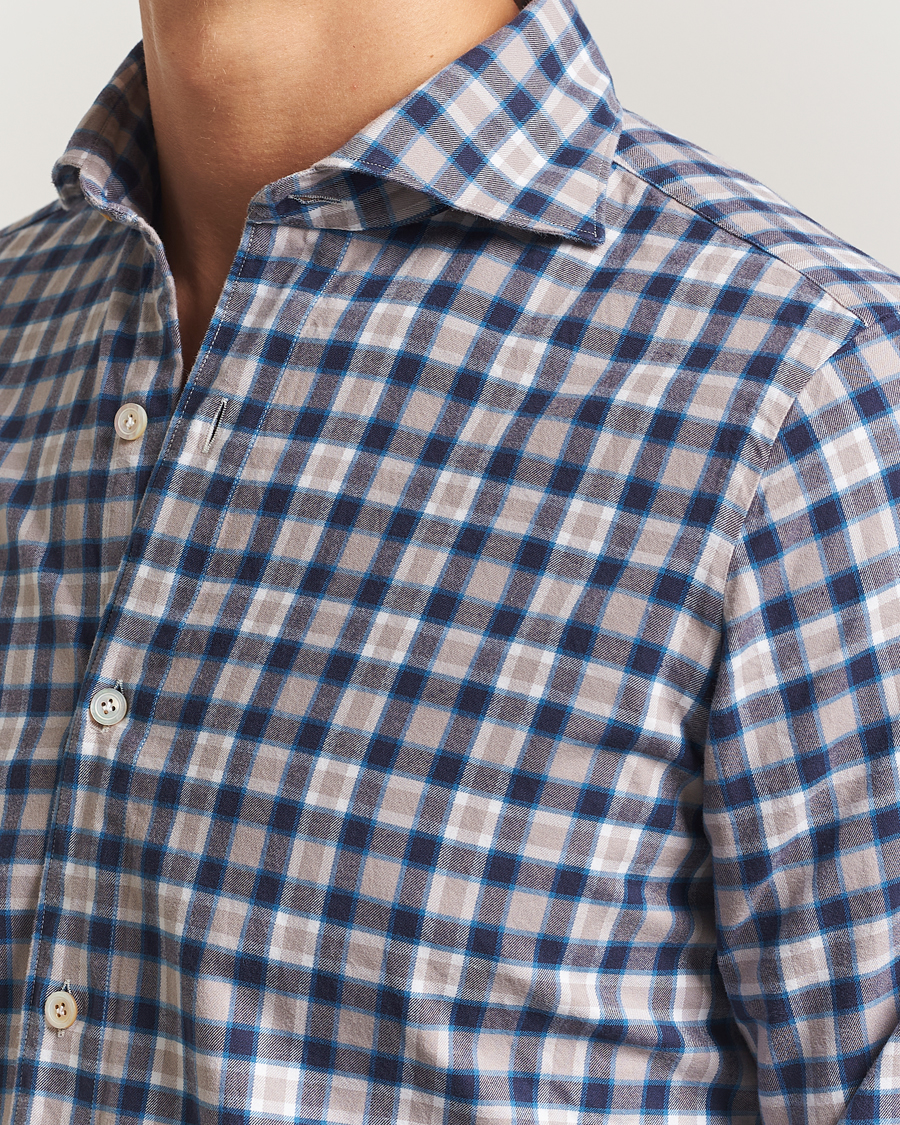 Herren | Hemden | Finamore Napoli | Gaeta Flannel Sport Shirt Navy Check