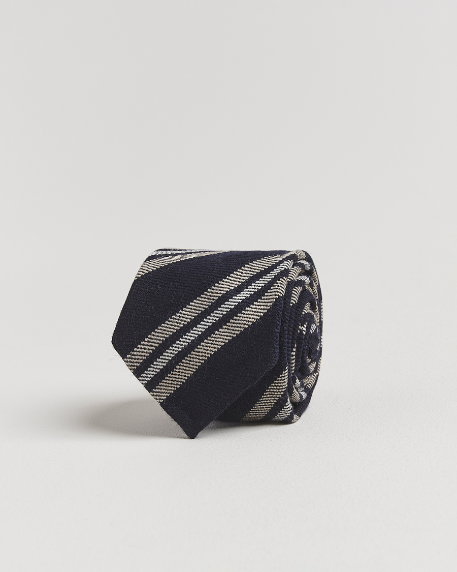 Herren | Finamore Napoli Wool Regimental Stripe Tie Navy/Beige | Finamore Napoli | Wool Regimental Stripe Tie Navy/Beige