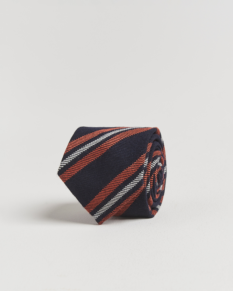 Herren | Finamore Napoli Wool Regimental Stripe Tie Navy/Orange | Finamore Napoli | Wool Regimental Stripe Tie Navy/Orange