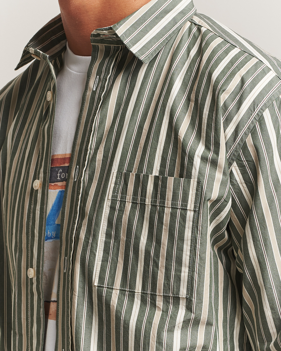 Herren | Hemden | Forét | Maple Poplin Shirt Dark Green Stripe