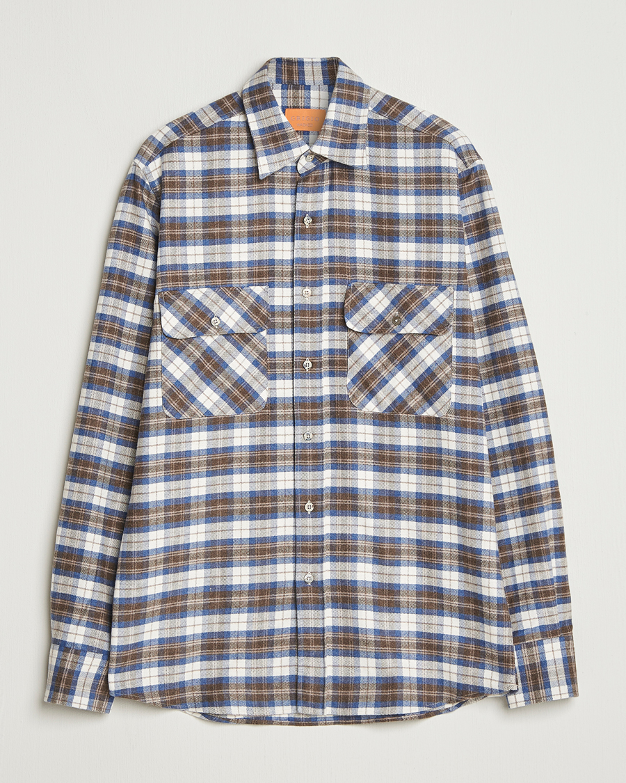 Herren | Hemden | Grigio | Heavy Flannel Overshirt Blue/Beige Check