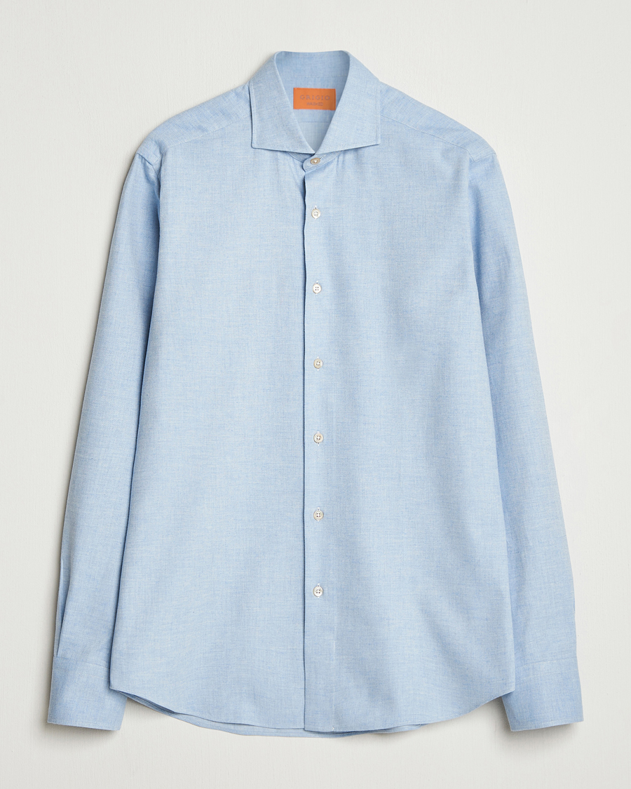 Herren | Hemden | Grigio | Washed Flannel Shirt Light Blue