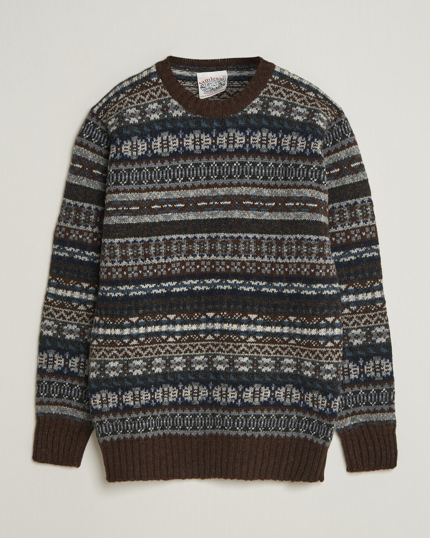 Herren | Pullover | Jamieson's of Shetland | Jamiesons Of Shetland All Over Fair Isle Pullover Crew Neck Brown