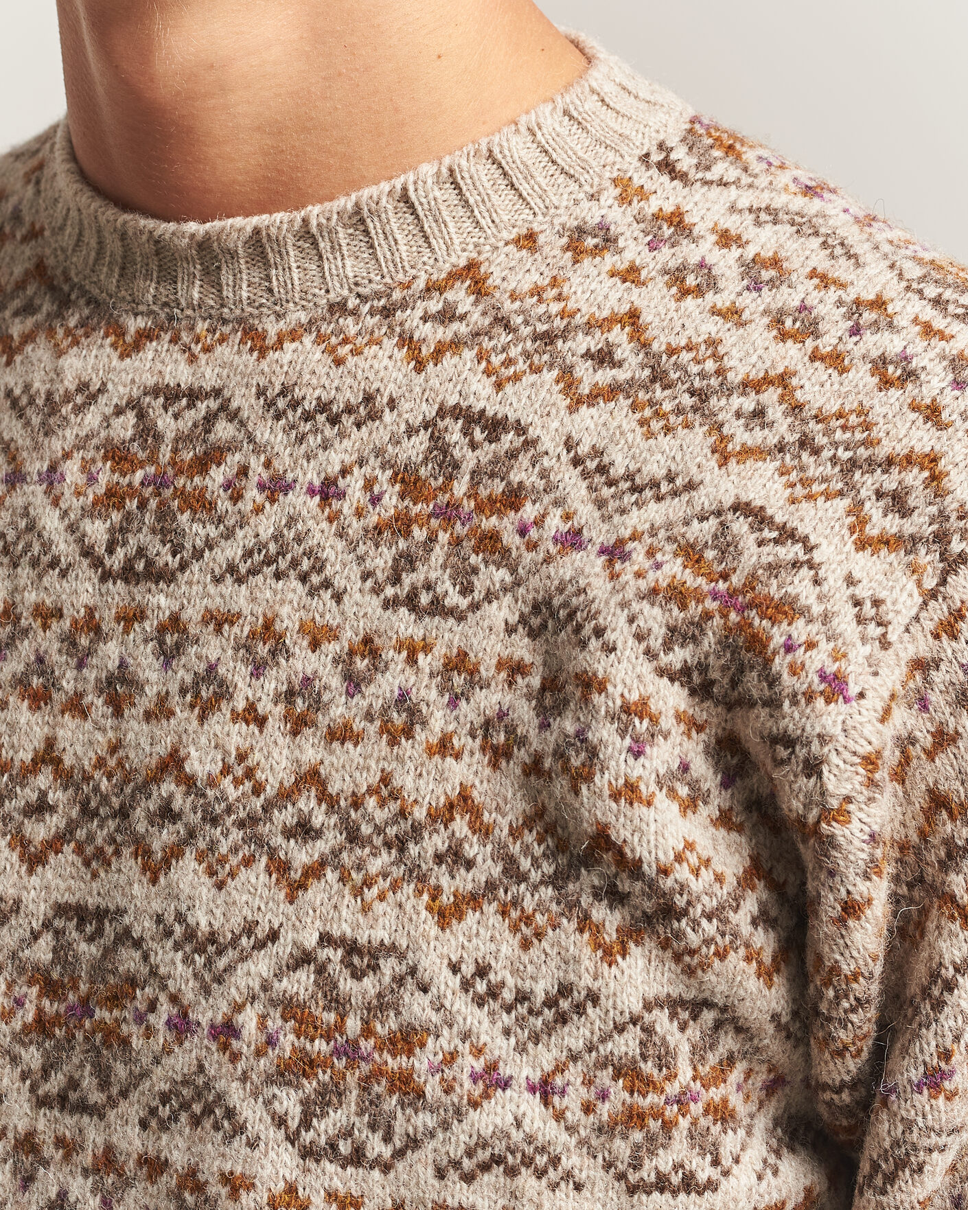 Herren | Pullover | Jamieson's of Shetland | Jamiesons Of Shetland All Over Fair Isle Pullover Crew Neck Natural