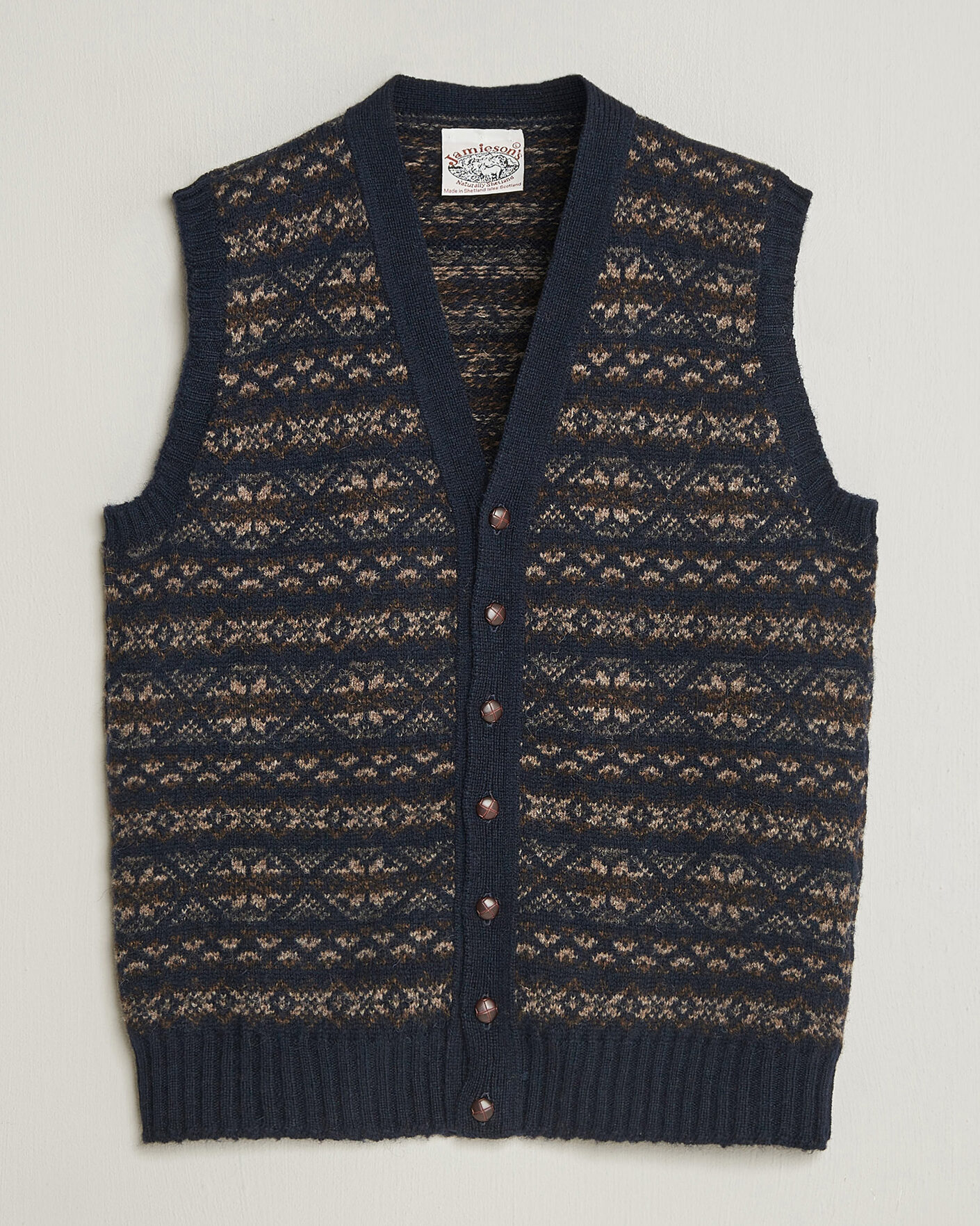 Herren | Pullover | Jamieson's of Shetland | Jamiesons Of Shetland All Over Fair Isle Waistcoat Navy