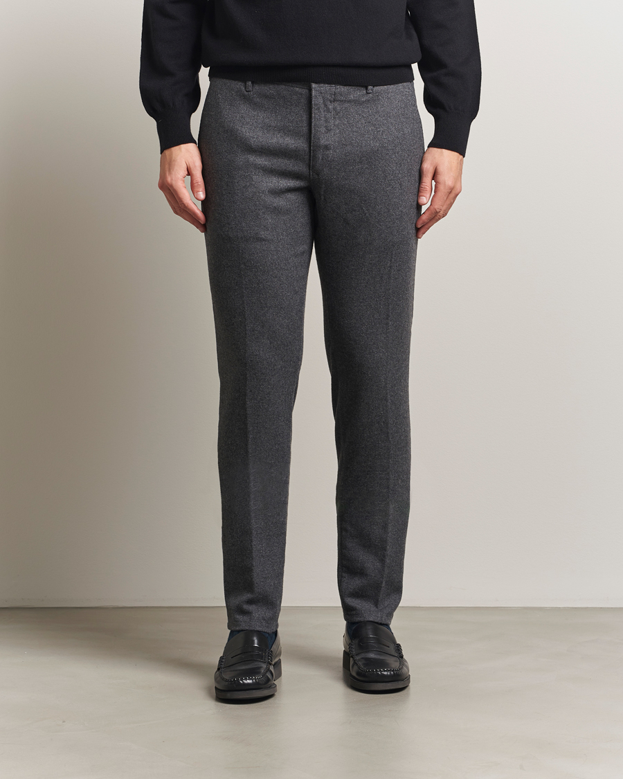 Herren | Hosen | Incotex | Slim Fit Washed Flannel Slacks Grey Melange