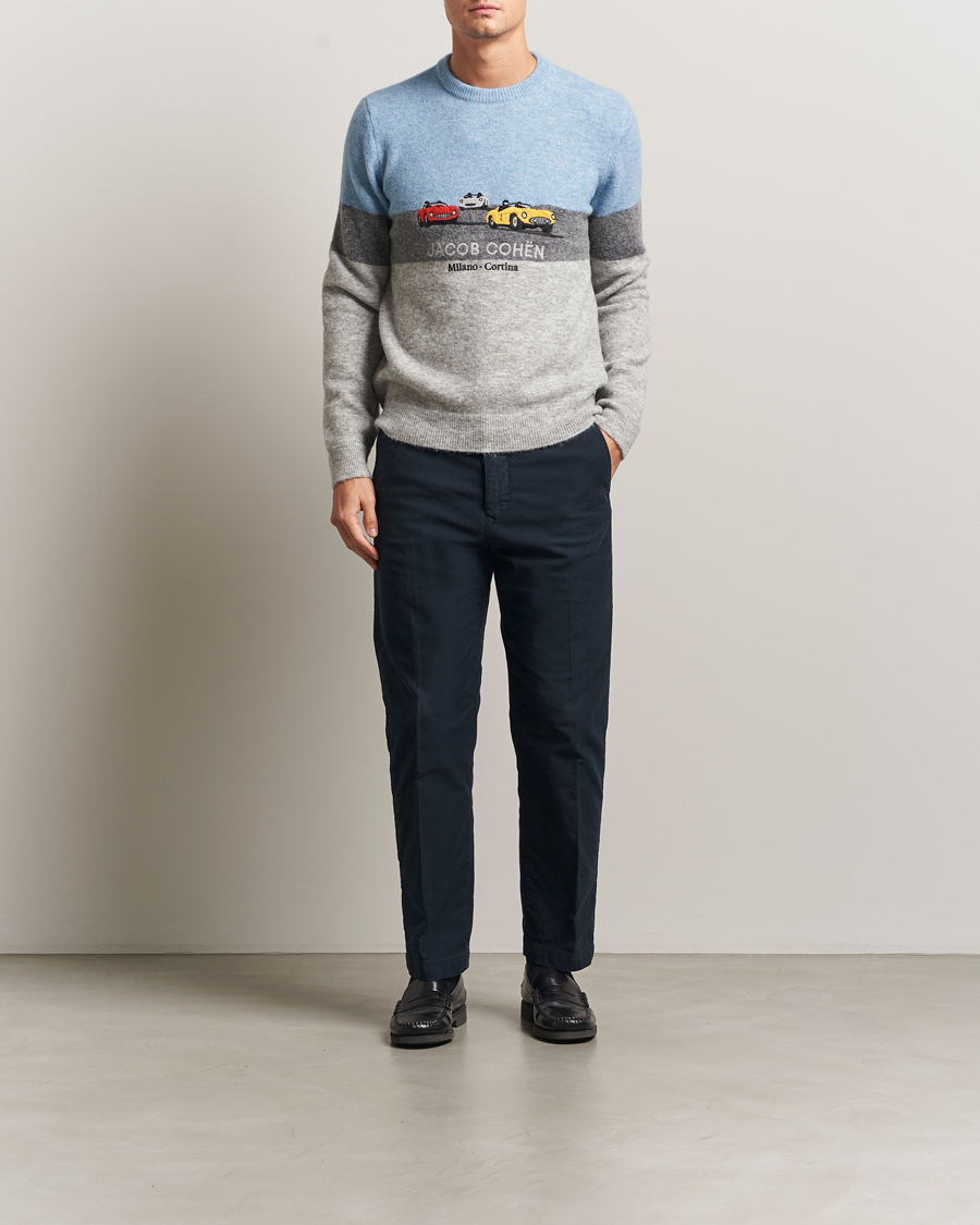 Herren | Pullover | Jacob Cohën | Embroidery Knitted Milano-Cortina Crew Neck Grey/Blue